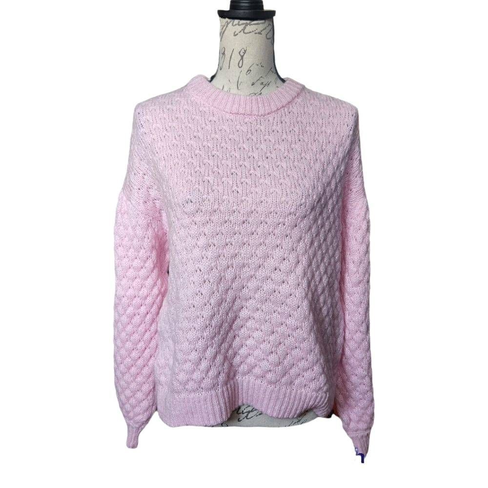 A New Day Ladies Pink Diamond Weave Sweater - Size- Small